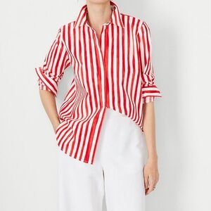 Ann Taylor Bold Red and White Striped Fitted Blouse